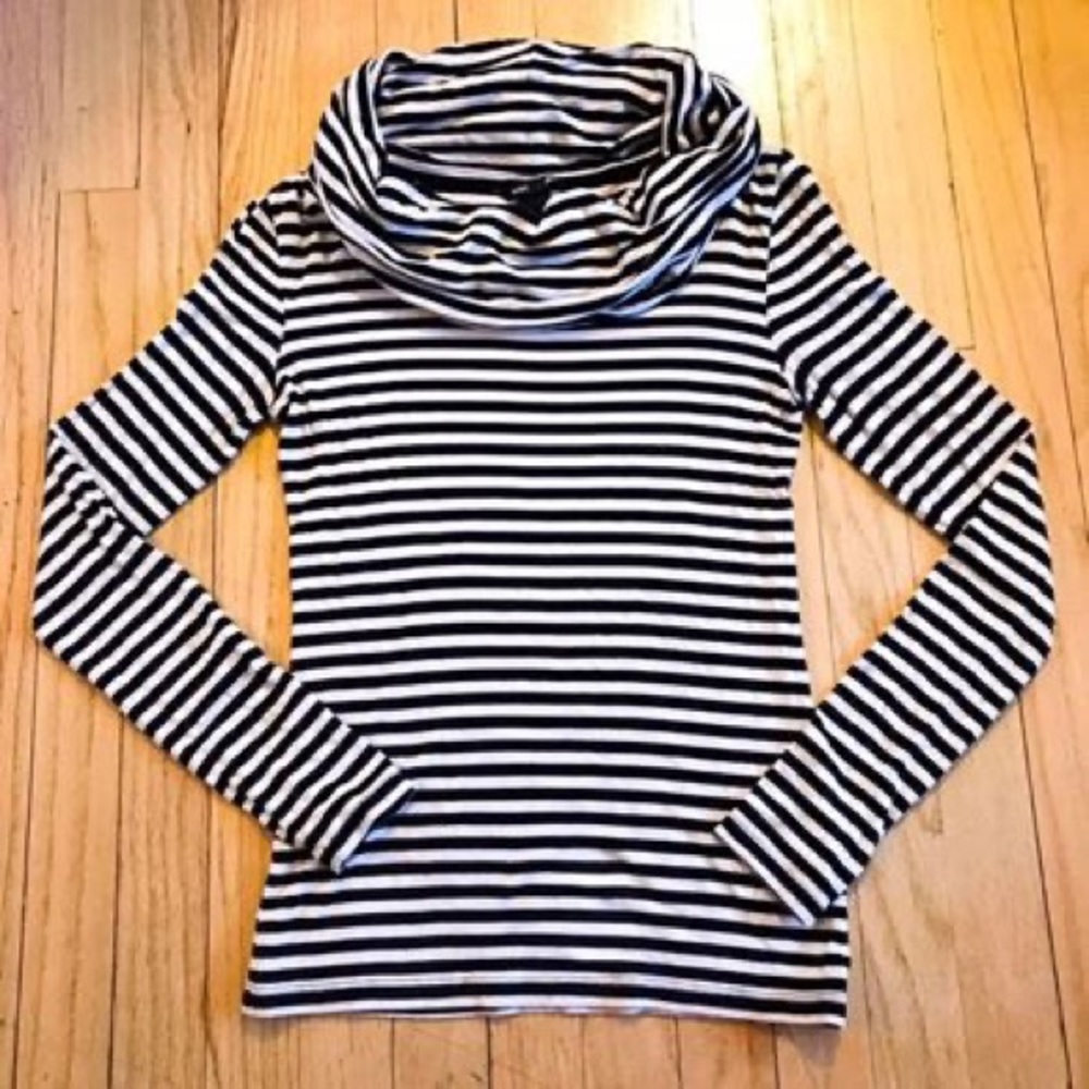 H&M Black/Beige Striped Cowl Neck Long Sleeved Top